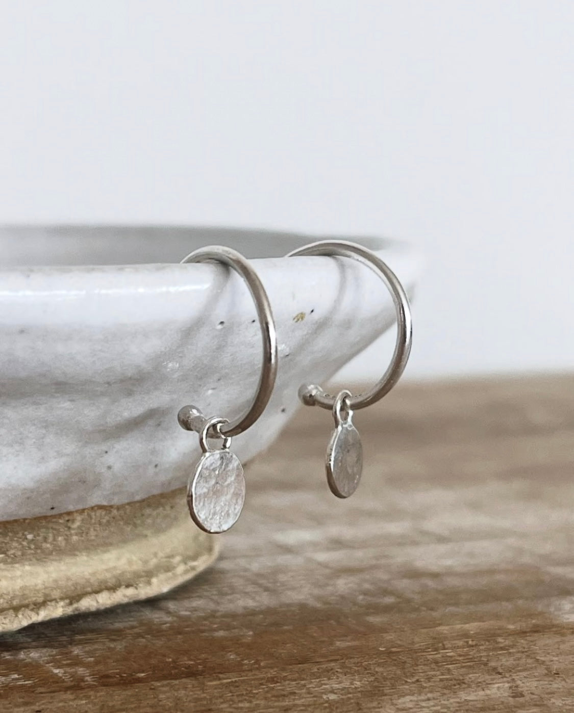 Silver Droplet Hoop Earrings