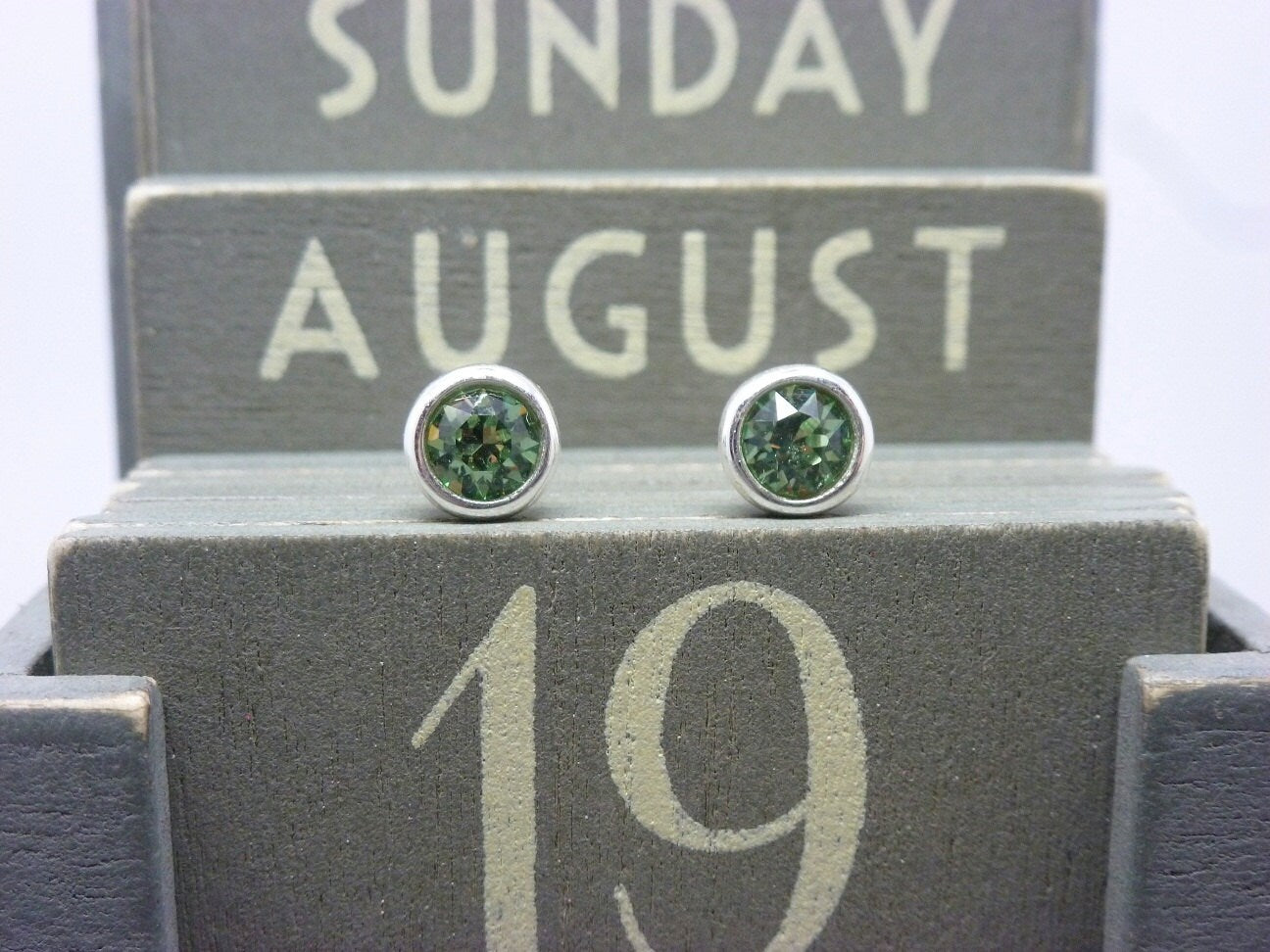 Silver Birthstone Ear Studs - August Peridot Green Swarovski Crystal Earrings