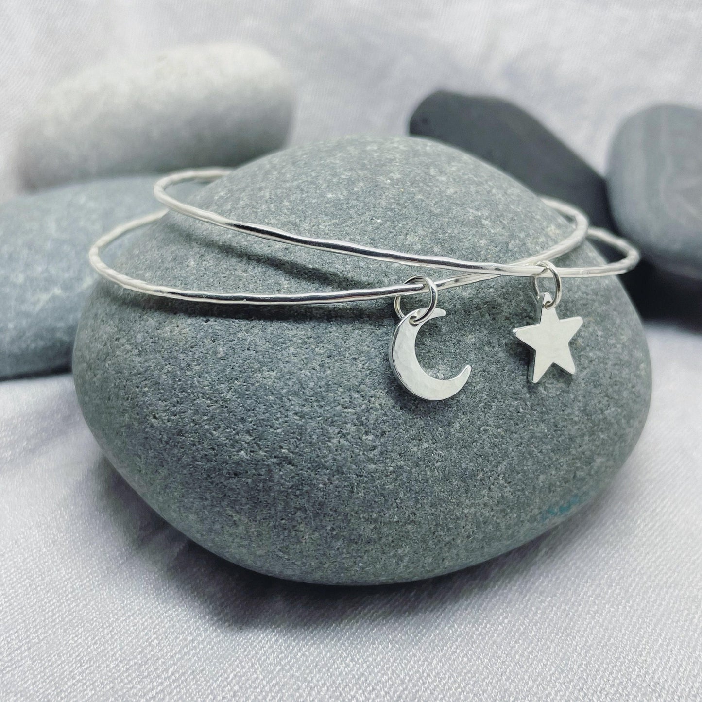 Silver Moon and Star Bangle Duo