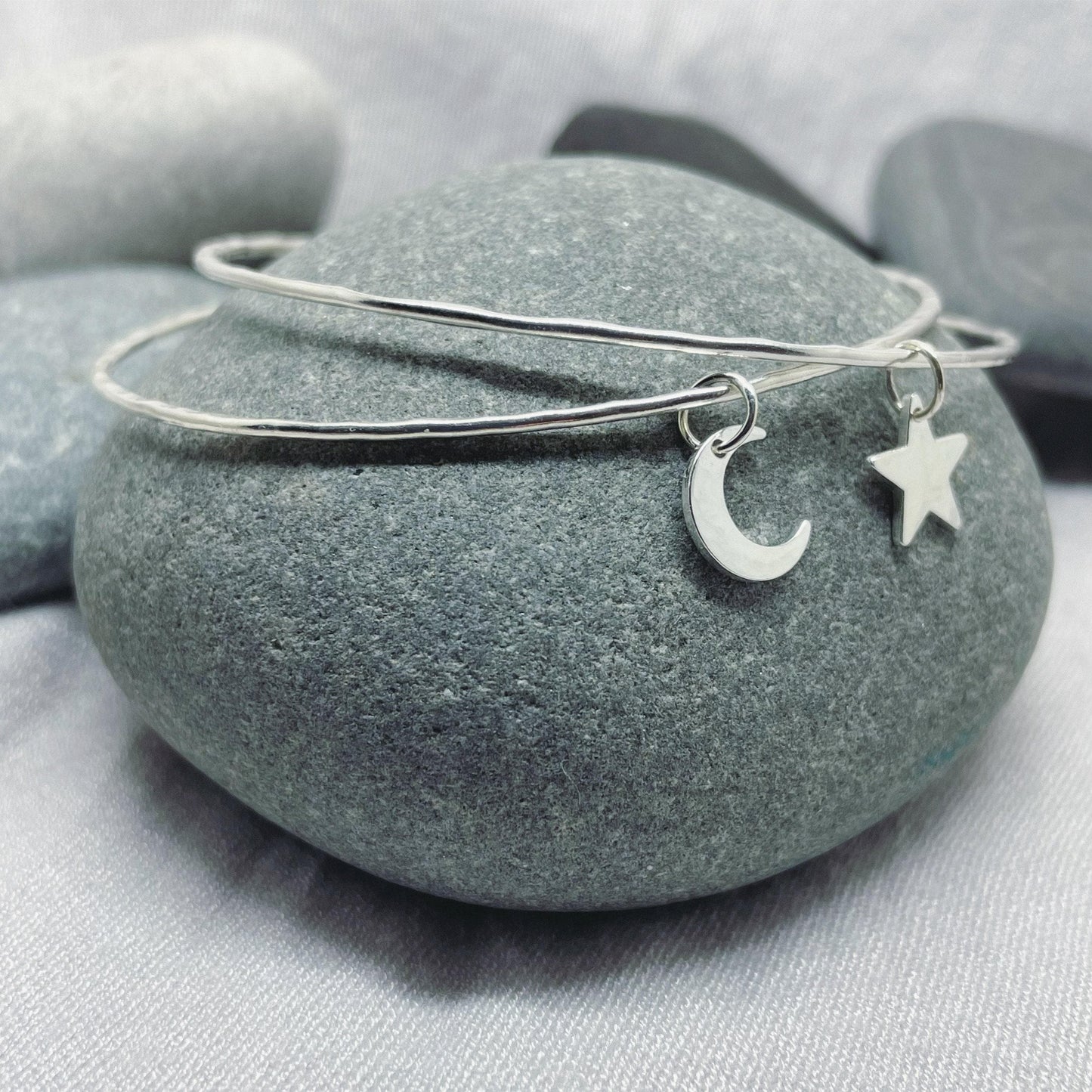 Silver Moon and Star Bangle Duo
