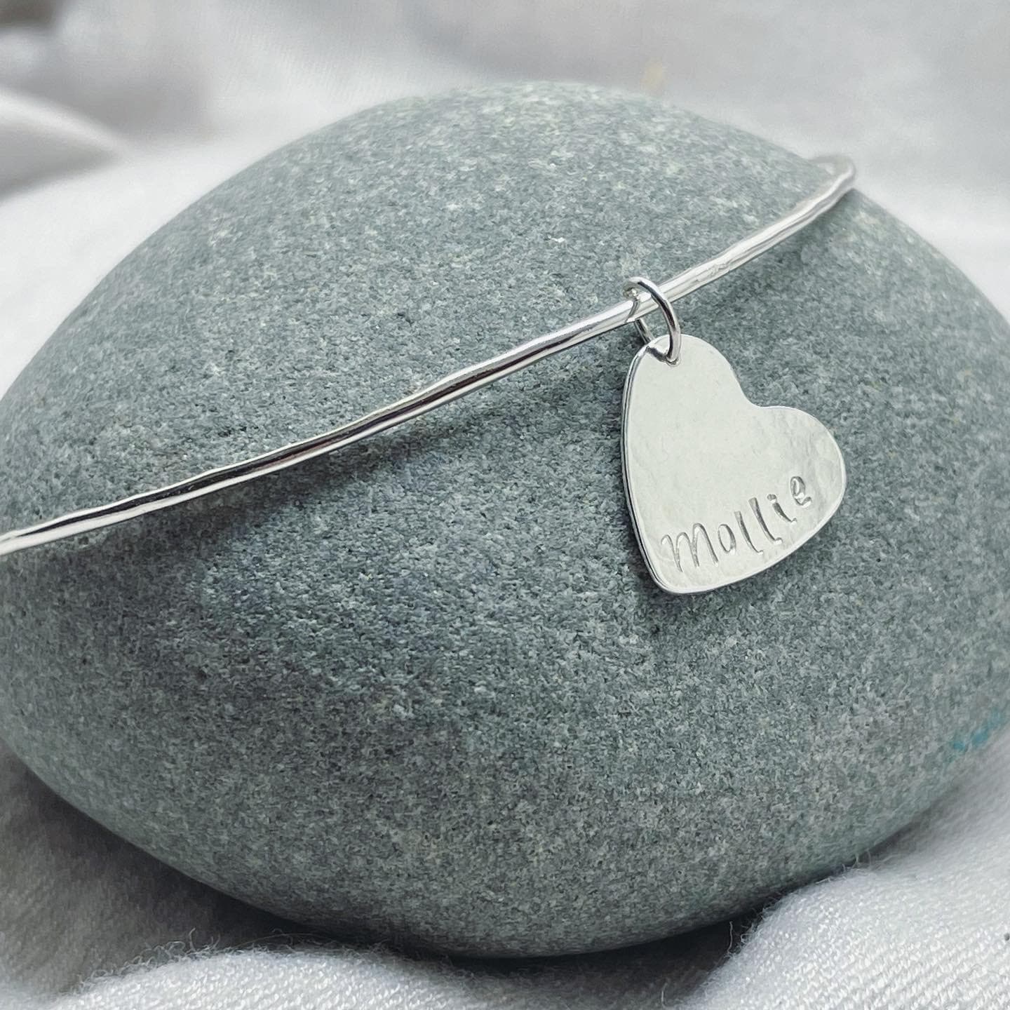 Personalised Silver Heart Charm Bangle