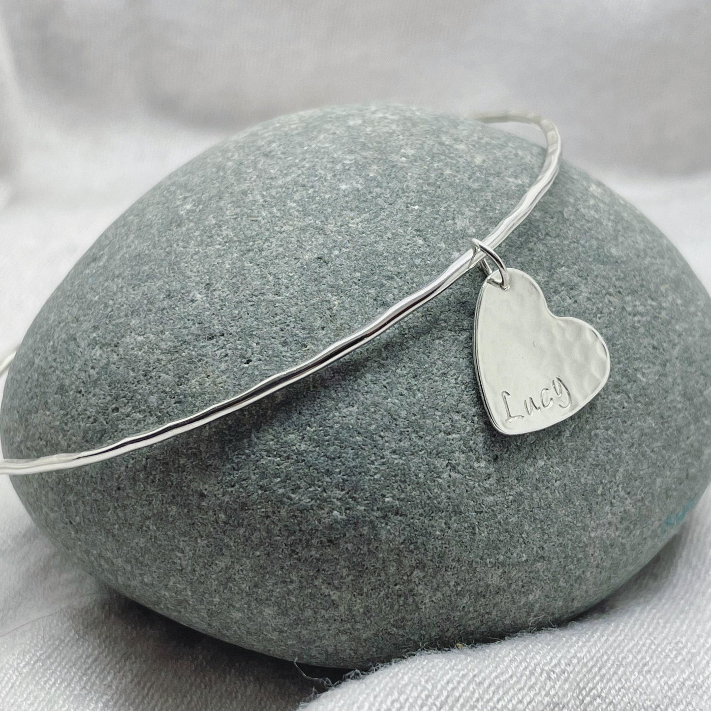 Personalised Silver Heart Charm Bangle