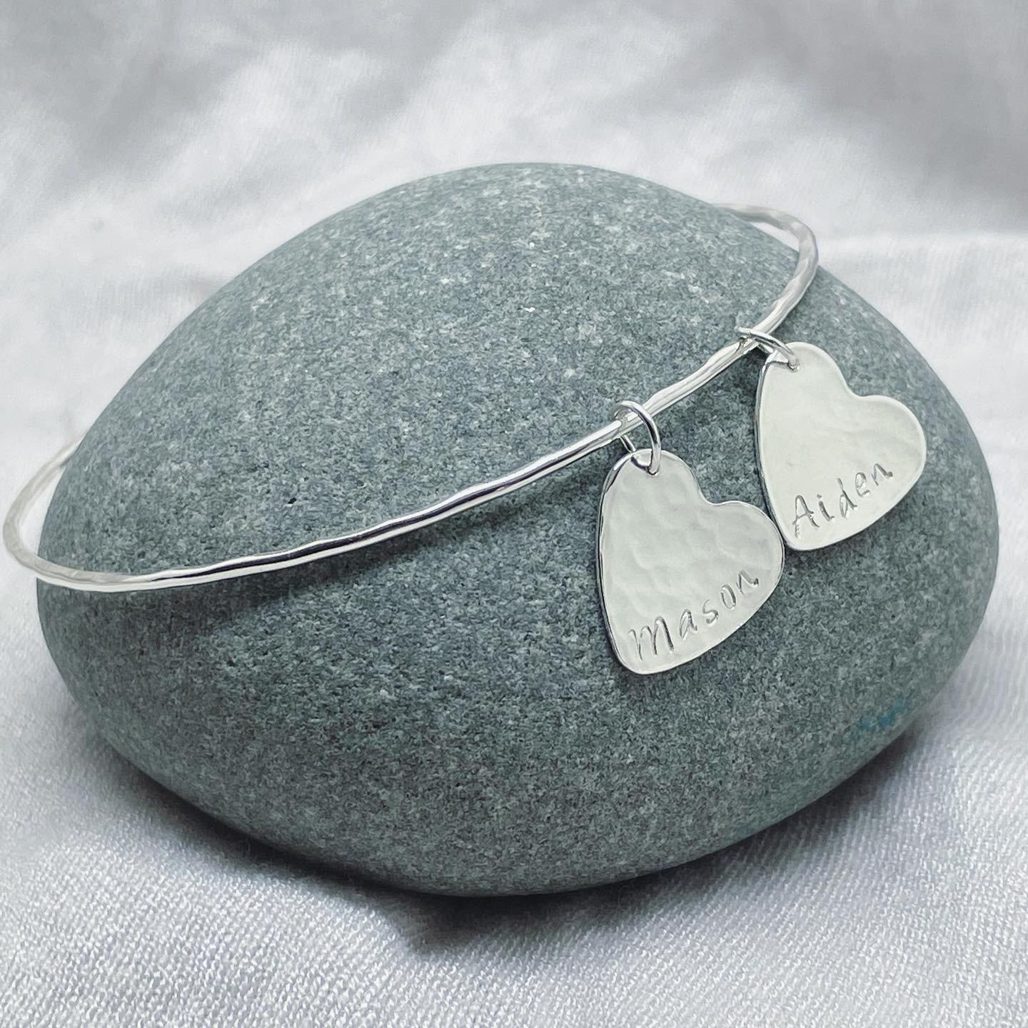 Personalised Silver Heart Charm Bangle