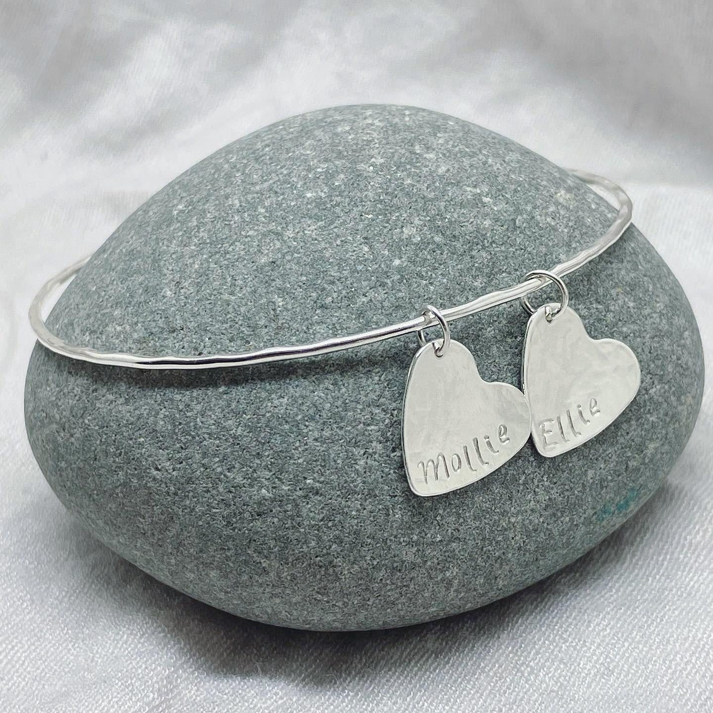 Personalised Silver Heart Charm Bangle