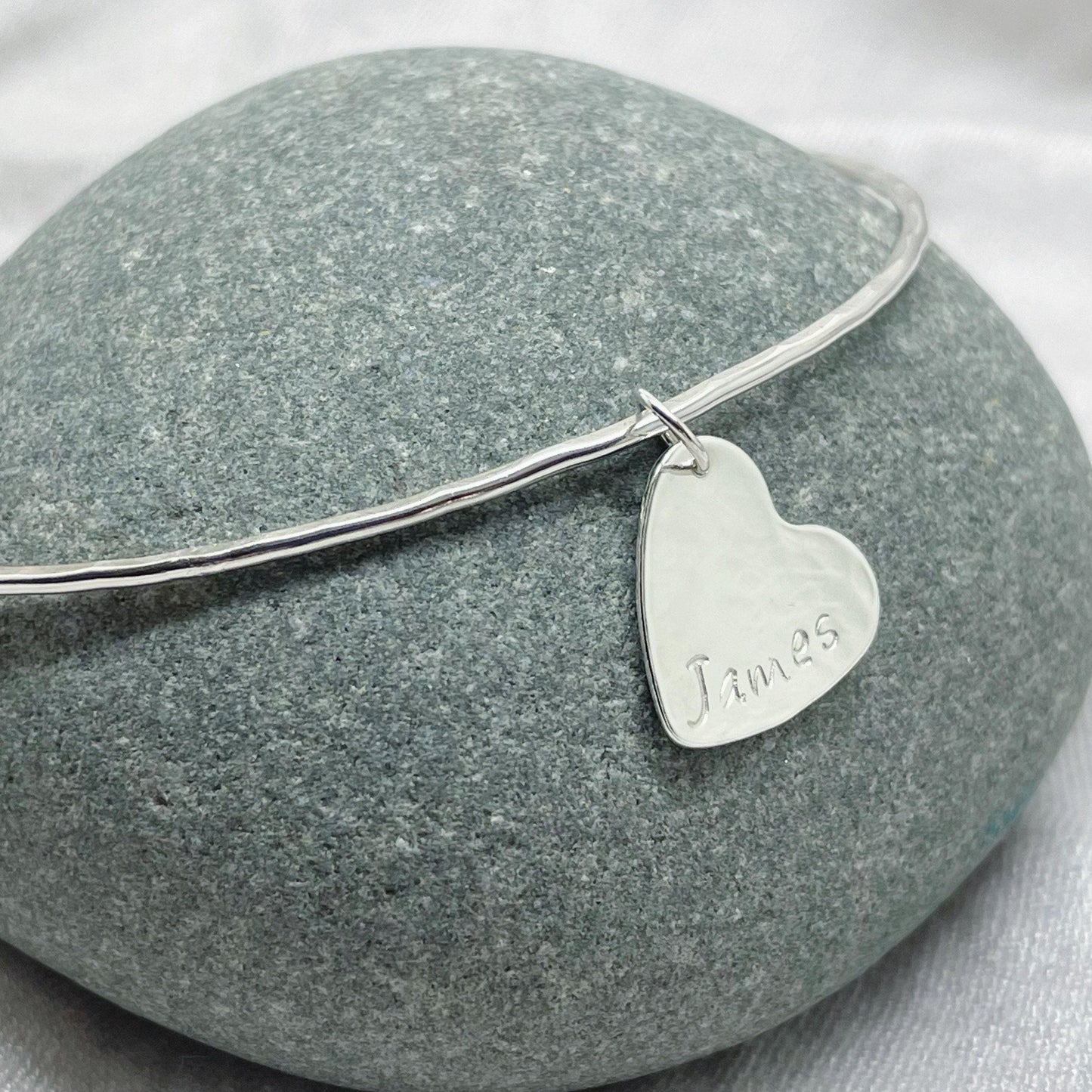Personalised Silver Heart Charm Bangle