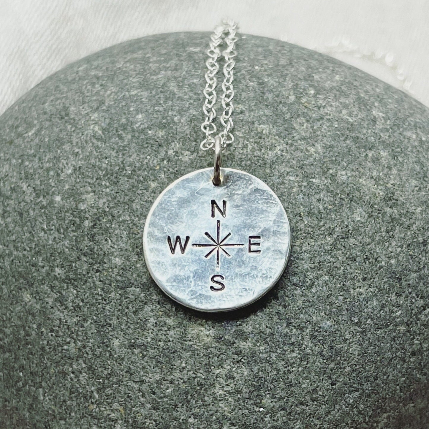 Sterling Silver Hammered Compass Necklace
