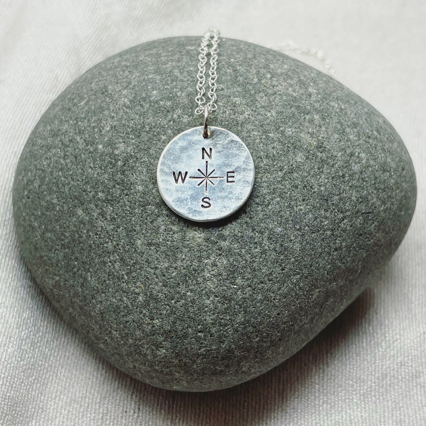 Sterling Silver Hammered Compass Necklace